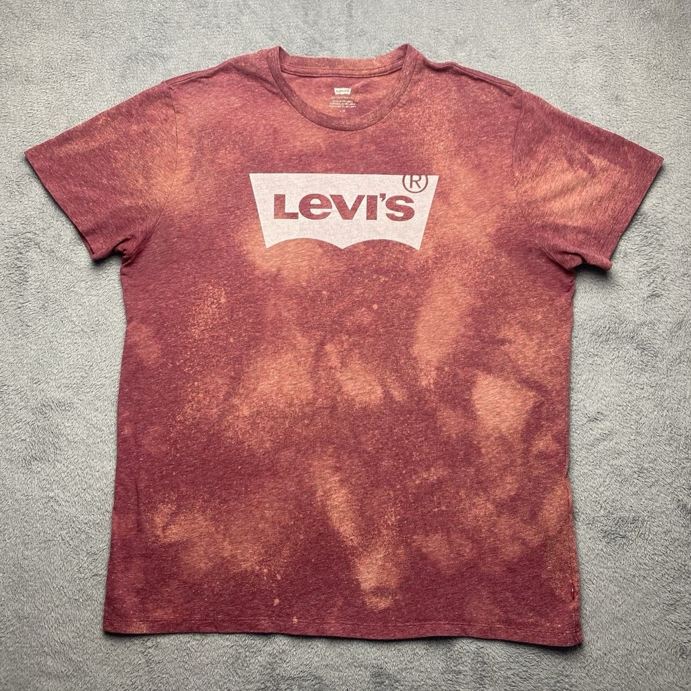 Levi's T-shirt Men's Size Large Red Distressed Acid Wash Bleach Dyed
